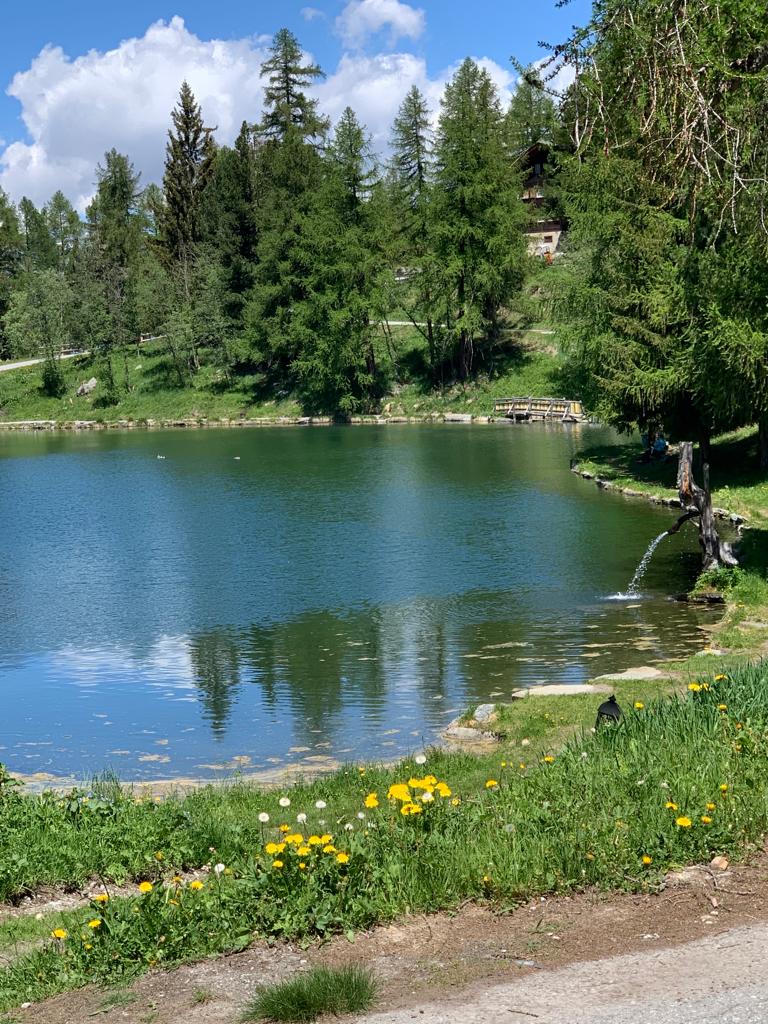 Der idyllische Grächner See befindet sich oberhalb des Dorfes. Els - 21.05.2020