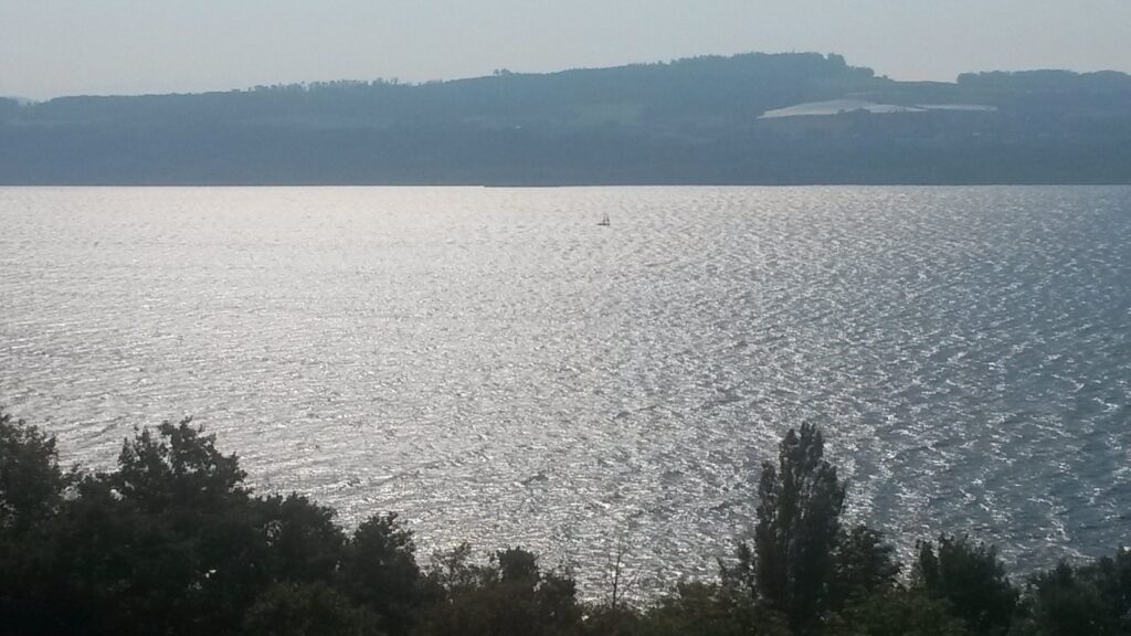 Blick zum See auf der Wanderung von Yverdon zum Sandstrand von Yvonand