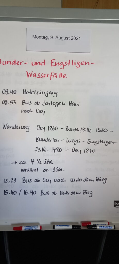 Wanderprogramm für Montag, 9. August 2021 - 08.08.2021