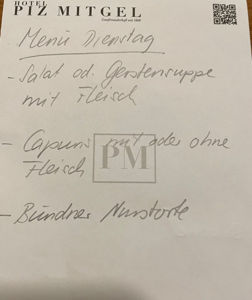 Menü vom 05. März 2024 aus der Küche des Hotels PIZ MITGEL, so fein! - 05.03.2024